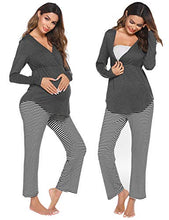 Load image into Gallery viewer, Ekouaer Labor/Delivery/Nursing Maternity Pajamas Set Home, Deep V Neck Nursing Shirt, Adjustable Size Pregnancy Shorts (Dark Grey XL)
