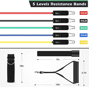 Whatafit Resistance Bands Set (11pcs), Exercise Bands with Door Anchor, Handles, Waterproof Carry Bag, Legs Ankle Straps for Resistance Training, Physical Therapy, Home Workouts