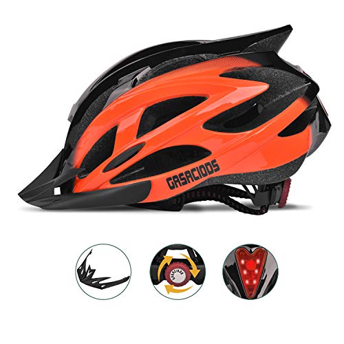 GASACIODS Bike Helmet, CPSC Certified Adjustable Lightweight Bicycle Helmets Specialized Cycling Helmet for Adult Men&Women Road and Mountain Bike with Detachable Visor&Rear LED Light