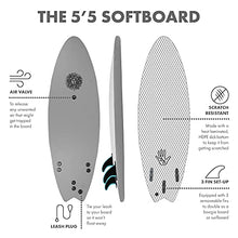 Load image into Gallery viewer, KONA SURF CO. The 5-5 Surfboard for Beginners Kids and Adults - Soft Top Foam Surfboards for Beach – Surf as a Boogie Board Bodyboard or Softboard - Includes Fins and Leash in Grey sz:5ft 5in
