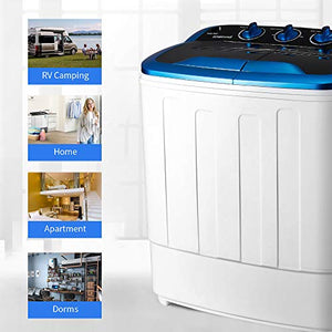 EROMMY Portable Mini Cloth Twin Tub Washing Machine Compact Washer w/Wash and Spin Cycle, 12.5 lbs 2IN1 Washer Ideal for Dorms, Apartments, RVs, Camping etc,Blue