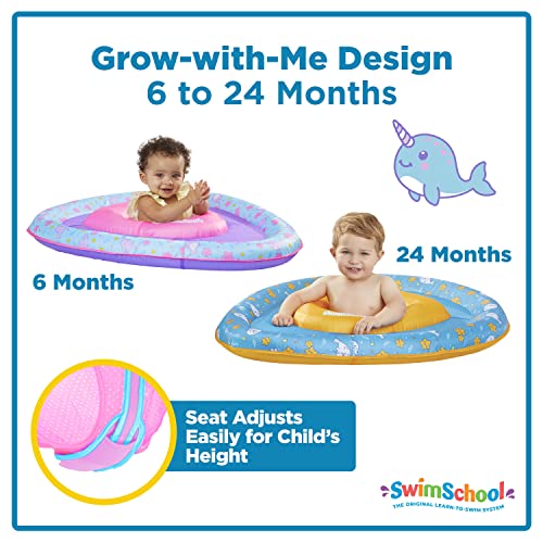Load image into Gallery viewer, SwimSchool Lil’ Narwal Infant Baby Pool Float with Splash & Play Center, Low Center Adjustable Seat, Buoyant Infant Baby Floatie, Age 6 - 24 Months, Blue