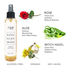 Load image into Gallery viewer, CSM Organic Alcohol-Free Witch Hazel Face Toner with Rose Water, Aloe Vera - Minimizes Pores, Soothes Skin for a Fresh, Clear Complexion - Easy Mist Spray - RAW Facial Toner - Made in The USA
