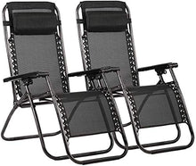Load image into Gallery viewer, Zero Gravity Chairs Outdoor Lounge Chair Adjustable Recliner Pack 2 with Cup Holder &amp; Pillows for Sunbathing on Outdoor, Patio Beach Pool, Backyard, 32.3 x 26 x 44 Inches, Black
