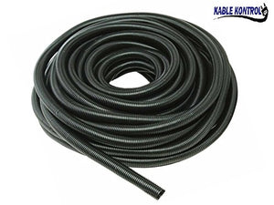 Kable Kontrol Split Wire Loom Tubing - 3/8” Inch Diameter - 10' Feet Long - Black - Durable Polyethylene Tubing - Wire Conduit- Wire Protector - Split Corrugated Tubing