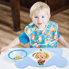 Load image into Gallery viewer, M MOACC Toddlers Non-Slip Silicone Placemat Cute Bear Kids Placemats Washable Dining Table Food Mat for Children Baby,Blue
