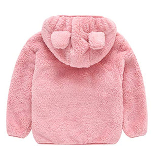 Baby Boy Girl Cute Ear Hoodie Cashmere Cardigan Coat Winter Thick Warm Plush Sweater Outerwear Kids Fleece Jacket (Pink, 18-24 Months)