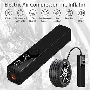VEEAPE Portable Air Compressor Tire Inflator, Electric Bike Tire Pump with Digital Pressure Gauge, 120PSI Rechargeable Auto Air Pump for Bicycle Tires and Other Inflatables