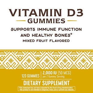 Nature’s Way Vitamin D3, Immune Support, 2000 IU (50 mcg) per Serving, Fruit Flavor, 120 Gummies