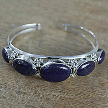 Load image into Gallery viewer, NOVICA Lapis Lazuli .925 Sterling Silver Cuff Bracelet 'Blue Allure'

