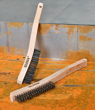 Load image into Gallery viewer, Wire Brush Set,Heavy Duty Carbon Steel and Stainless Steel Wire Scratch Brush for Cleaning Rust with 14" Long Curved Beechwood Handle,2 Pieces,Large

