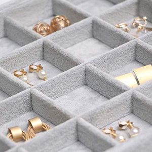 DIOMMELL 4 Pack Stackable Velvet Jewelry Trays Organizer, Jewelry Storage Box Display Trays Showcase Holder Closet Dresser Drawer Organizer for Earring Necklace Bracelet Ring Accessary, Grey