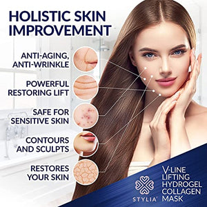 20 Piece V Line Shaping Face Masks – Lifting Hydrogel Collagen Mask with Aloe Vera – Anti-Aging and Anti-Wrinkle Band - Double Chin Reducer Strap