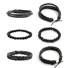 Load image into Gallery viewer, MILAKOO 10 Pcs Braided Leather Bracelet for Men Women Wooden Beaded Bracelets Wrap Adjustable

