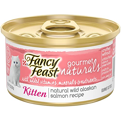 Purina Fancy Feast Grain Free, Natural Pate Wet Kitten Food, Gourmet Naturals Natural Wild Alaskan Salmon Recipe - (12) 3 oz. Cans