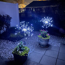 Load image into Gallery viewer, JJGoo Solar Garden Lights Solar Firework Lights, 2 Pack 120 LEDs 2 Lighting Modes Solar Lights Outdoor Waterproof for Garden Patio Walkway Pathway Party Wedding Decorative - Cool White
