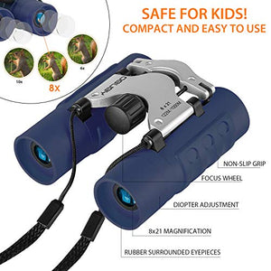 Binoculars for Kids Best Gifts for 3-12 Years Boys Girls 8x21 High-Resolution Real Optics Mini Compact Binocular Toys Shockproof Folding Small Telescope for Bird Watching,Travel, Camping