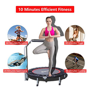 BCAN 40" Foldable Mini Trampoline, Fitness Rebounder with Adjustable Foam Handle, Exercise Trampoline for Kids Adults Indoor/Garden Workout Max Load 330lbs