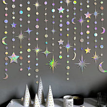 Load image into Gallery viewer, Iridescent Star Moon Circle Dot Garland Party Decoration Kit Hanging Crescent and Twinkle Little Star Streamer Bunting Banner for Kids First Birthday Ramadan EID Mubarak Baby Shower Wedding Decor
