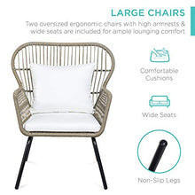 Load image into Gallery viewer, Best Choice Products 3-Piece Patio Conversation Bistro Set, Outdoor All-Weather Wicker Furniture for Porch, Backyard w/ 2 Wide Ergonomic Chairs, Cushions, Glass Top Side Table - Tan
