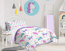Load image into Gallery viewer, Jay Franco Unicorn Rainbow 4 Piece Twin Bed Set - Includes Comforter &amp; Sheet Set - Super Soft Fade Resistant Microfiber
