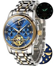 Load image into Gallery viewer, Men Watch Blue Automatic Easy Reader Moon Phase Mechanical Dress Luxury Wristwatch Stainless Steel Waterproof Luminous Date Gold
