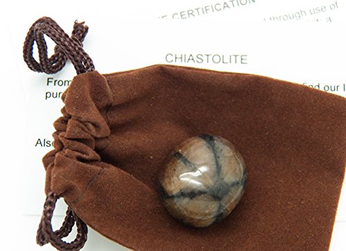 Fundamental Rockhound Products: Chiastolite Tumbled Stone Gemstone Crystal with Carrying Pouch, info Card, Stone Certification (Large)