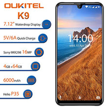 Load image into Gallery viewer, OUKITEL K9 Unlocked Cell Phones 7.12" FHD+ Water Drop Screen 4GB RAM+64GB ROM，16MP+8MP Dual Camera, 6000mAh Battery 4G Android 9.0 Unlocked Smartphones, Dual SIM Smartphone Support OTG（Black）
