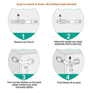 12 Pack Vmaisi Multi-Use Adhesive Straps Locks - Childproofing Baby Proofing Cabinet Latches for Drawers, Fridge, Dishwasher, Toilet Seat, Cupboard, Oven,Trash Can, No Drilling (White) (12)