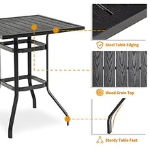 Load image into Gallery viewer, Mcombo 5 Piece Patio Dining Set, Outdoor Steel Dining Table Set, Wicker Furniture Set with Square Steel Wood Grain Table and 4 Arm Chairs for Garden Backyard Bistro and Deck, 6084-DS28-BK
