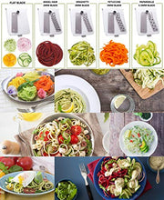 Load image into Gallery viewer, Brieftons 5-Blade Spiralizer (BR-5B-02): Strongest-and-Heaviest Duty Vegetable Spiral Slicer, Best Veggie Pasta Spaghetti Maker for Low Carb/Paleo/Gluten-Free, With Extra Blade Caddy &amp; 4 Recipe Ebooks
