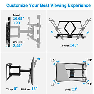 JUSTSTONE TV Wall Mount Bracket Full Motion for Most 32-80 Inch LED/LCD/OLED Flat Screen Curved TVs with Articulating Dual Arm Swivel Tilt Up to 110 lbs, Max VESA 600X400mm