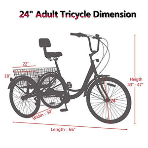 Sibosen Adult Tricycles for Women/Men, 7 Speed Adult Mountain Bikes Tricycles 24 Inch 3 Wheeled Mountain Trike Bicycles w/Carbon Steel Low Step-Through Frame Folding Basket - USA Warehouse Delivery