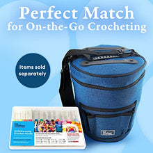 Load image into Gallery viewer, BeCraftee Crochet Bag - Large Craft Organizer to Store Crocheting &amp; Knitting Supplies - Portable Yarn Storage with 7 Pockets for Tools, Shoulder Strap and Handle - Blue
