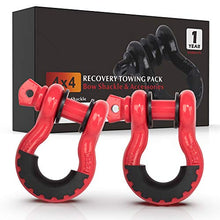 Load image into Gallery viewer, FieryRed 3/4" D Ring Shackle (2 Pack) 22,046Ibs Break Strength with 7/8" Locking Pin and Black Isolator &amp; Washer Kits for use With Tow Strap, Winch &amp; Bubba Rope
