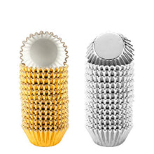 Load image into Gallery viewer, 1000 PCS Cupcake Liners 1.25 inches Mini Foil Baking Cups Wrapper Muffin Cases Gold and Silver Tulip Paper Cups for Baby Shower, Birthday Party, Weddings Decorations (Silver,Gold)
