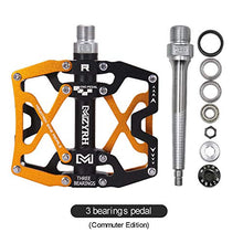 Load image into Gallery viewer, MZYRH Mountain Bike Pedals, Ultra Strong Colorful CNC Machined 9/16" Cycling Sealed 3 Bearing Pedals (Black Black Glod 3 Bearings)
