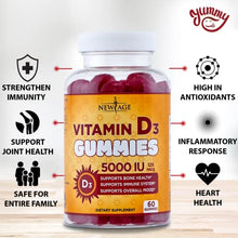 Load image into Gallery viewer, Vitamin D3 5000 IU 125mcg Gummies by New Age - 2 Pack - Support Immune Health - Non-GMO, Gluten-Free, Dairy-Free, No Gelatin - 120 Count
