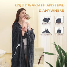Load image into Gallery viewer, Reaks Heated Electric Blanket Throw - 50" x 60", with 4 Fast Heating Levels &amp; 3 Hours Auto Off, Soft Flannel Heating Blankets for Home Office, UL&amp;FCC Certification, Machine Washable, Dark Grey
