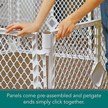 Load image into Gallery viewer, North States Mypet 18.5 Sq.'. Petyard Passage: 6 panel pet enclosure with lockable pet door. Freestanding. 18.5 sq. ft. (26" tall, Light Gray)
