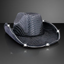 Load image into Gallery viewer, Black Sequin Light Up LED Cowboy Hat
