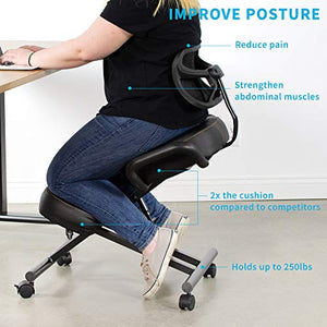 DRAGONN (by VIVO) Ergonomic Kneeling Chair with Back Support, Adjustable Stool for Home and Office - Improve Your Posture with an Angled Seat - Thick Comfortable Cushions (Black)