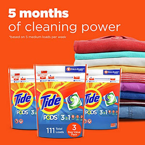 Tide Pods Laundry Detergent Soap Pods, Original, 3 Bag Value Pack, HE Compatible, 111 count