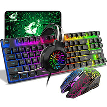 Load image into Gallery viewer, Wireless Gaming Keyboard Mouse and Wired Headphone with Ergonomic 87 Key Rainbow Backlight Rechargeable 3800mAh Battery Mechanical Feel Anti-ghosting Mouse pad for PC Laptop Gamer Typist(Black RGB)

