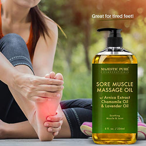 MAJESTIC PURE Arnica Sore Muscle Massage Oil for Body - Best Natural Therapy Therapy Oil with Lavender and Chamomile Essential Oils - Warming, Relaxing, Massaging Joint & Muscles - 8 fl. oz.