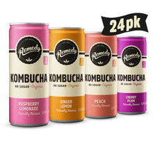 Load image into Gallery viewer, Remedy Kombucha Tea Organic Drink - Sugar Free, Keto, Vegan &amp; Gluten Free - Sparkling Live Cultured, Long-Age Brewed Beverage - 4 Flavor Variety Pack - 8.5 Fl Oz Can, 24-Pack
