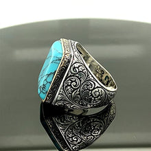 Load image into Gallery viewer, Sterling Silver Ring, Turquoise Stone, Men Rings, Natural Stone, Handcrafted Ottoman Men Ring, Turkish handmade
