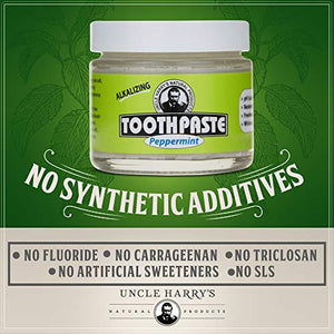 Uncle Harry's Peppermint Remineralizing Toothpaste | Natural Whitening Toothpaste Freshens Breath & Promotes Enamel | Vegan Fluoride Free Toothpaste (4 Pack)
