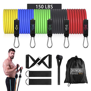 Donobi Resistance Bands Set, 150Lbs Workout Bands for Men Women Fitness,Natural Latex Tension Rope, Resistance Training Exercise Bands,Yoga-Pilates Office Home Gym Workout Fitness Equipment (150)