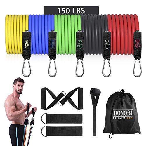 Donobi Resistance Bands Set, 150Lbs Workout Bands for Men Women Fitness,Natural Latex Tension Rope, Resistance Training Exercise Bands,Yoga-Pilates Office Home Gym Workout Fitness Equipment (150)